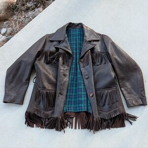 Vintage 70's Women's Fringe Brown Leather Western Boho Rancher Jacket